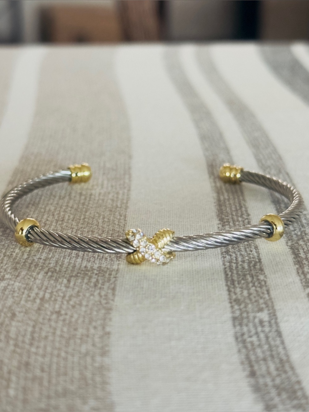 Two-Tone Twisted Cable Cuff Pavé X Bracelet